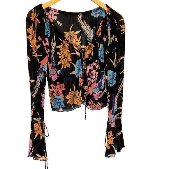 Free People of Paradise Semi Sheer Cropped Floral Top - size Medium - Picture 2 of 8